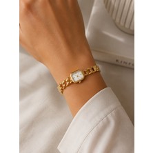 Boris Accessory Kadın Kol Saati Gold Renk Bordo Kadran Dikdörtgen Kasa Zincir Bileklik
