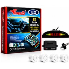 Otokap Universal E2 Park Sensörü LED Ekran Göstergeli Ses Ikazlı Beyaz Renk Araç Park Sensörü Seti