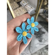 Mavi Hasır Çiçek Küpe