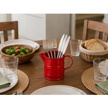 Naturel Metal Dekoratif Kaşıklık Organizer Saksı Çok Amaçlı Metal Kap Kırmızı