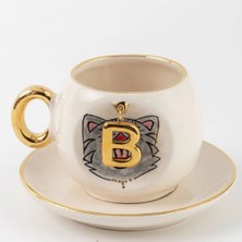BSK Ceramics Handmade Kedi Harfli Kahve Fincanı B Harfi