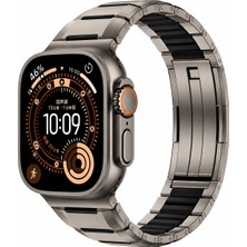 AktarMobile Apple Watch Ultra 2 3 49 mm uyumlu Metal Silikon Hibrit Kordon Premium Paslanmaz Çelik Kayış
