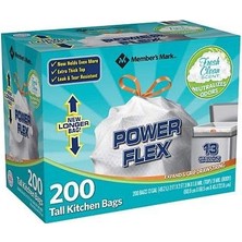 Belirtilmemiş Member's Mark Power Uzun Mutfak Büzme Ipli Torbaları (13 Galon, 2 Rulo, 100 Ct, Toplam 200 Sayı