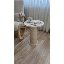 Uğurlu Ayna Traverten Görünümlü Bohem Mantar Dekoratif Yan Sehpa / Zigon - 38 cm