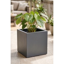 Desen Dekorasyon Zenith 35 cm Kare Küp Metal Saksı - İç & Dış Mekan Modern Dekoratif Saksılık (35x35x35 Cm)