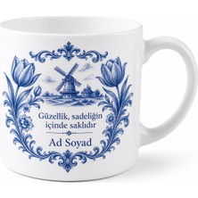 Tupya Gift Delft Mavisi Temalı Özel Tasarım Baskılı Porselen Kupa Bardak Hediye