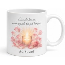 Tupya Gift Romantik Mum Işığı Gül Yaprağı Pastel Pembe Kupa Bardak Sevgiliye Hediye