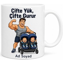 Tupya Gift Ikiz Bebek Arabası Süren Kaslı Babaya Çifte Yük Kupası Hediye Bardak