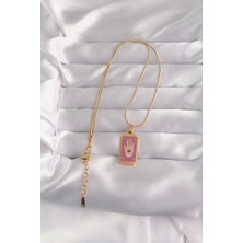 Cm Store 316L Çelik Gold Renk Mor Mineli El Figür Tarot Kolye 5886