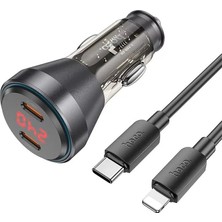 Cm Store Hoco NZ12C Graceful PD60W 2 Type-C Girişli Araç Çakmaklı Hızlı Şarj Aleti + Type-C To iPhone KABLO-(5775)