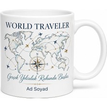 Tupya Gift World Traveler Yazılı Dünya Gezgini Kıtaları Aşan Seyyah Kahve Kupası Hediye