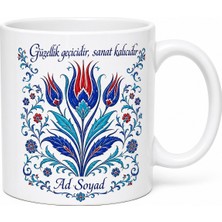 Tupya Gift Geleneksel Lale Motifli Çini Desenli Porselen Kupa Bardak Özel Tasarım Hediye