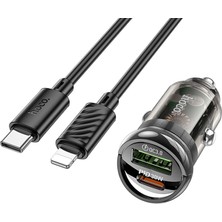Cm Store Hoco Z53A Vision PD30W Type-C + USB Qc3.0 Girişli Araç Çakmaklık Hızlı Şarj Aleti + Type-C To IPHONE-(5775)