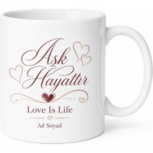 Tupya Gift Love Is Life Yazılı Aşk Hayattır Kupa Bardak Sevgiliye Hediye Porselen