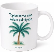 Tupya Gift Palmiye Ağacı Çizimli Tatili Özleyen Beyaz Yakalı Esprili Kupa Bardak Hediye
