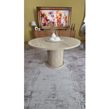 Uğurlu Ayna Traverten Görünümlü Bohem Dekoratif Orta Sehpa - 80X45 cm