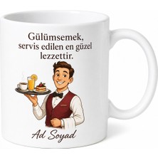 Tupya Gift Garson Tepsi Taşıyan Güler Yüzlü Hizmet Temalı Baskılı Kupa Bardak Hediye