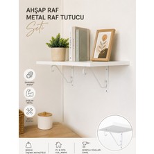 RafAks Beyaz Ahşap Raf ve Ferforje Raf Tutucu Seti- 25X60 cm Ahşap, 15X23 cm L Ayak