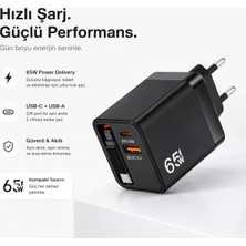 Bubitechh 65W Çekilebilir Kablolu Şarj Adaptörü PD45W QC3.0 Çift Portlu USB-C Siyah