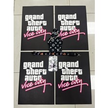 Şimika Siyah Vice City Dörtlü Dekor Halı Paspas Kağıdı, Vice City Ayna Ipi , Lv Vites Polar , Mor Ruj Sibop Kapağı