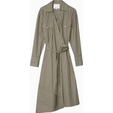 3.1 Phillip Lim Çizgili Poplin Wrap Midi Kadın Gömlek Elbise