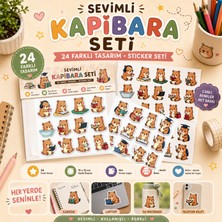 Tişört Kodu Sevimli Kapibara Seti – 24 Farklı Tasarımlı Sticker Koleksiyonu