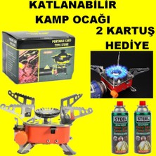 Mrt Bilişim 2 Kartuş Hediyeli Mini Portatif Kamp Ocağı Katlanabilir Kendinden Çakmaklı Rüzgara Dayanıklı Ocak