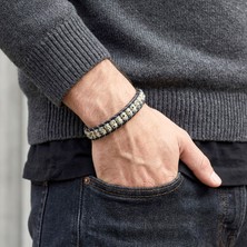 Parmas Design Dalmaçya Jasper & Hematit Çelik Örgülü Deri Erkek Premium Bileklik 01841