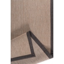 TCH Home Living Lora Bej Rengi Sisal Şerit Deseni Özel Kumaş Bordürlü Dokuma Kaymaz Taban Silinebilir Mutfak Antre Koridor Oturma Yatak Odası Salon Halı Yolluk