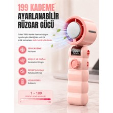 Smayling Başlık  199 Kademeli Şarjlı El Vantilatörü Soğutmalı Mini Fan Dijital Ekranlı Type-C Şarjlı Taşınabilir El Fanı Boyun Askılı Pembe