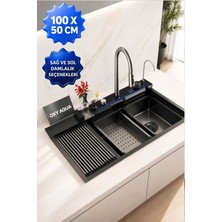 Oxy Aqua Vega 100X50 cm Sağ ve Sol Damlalıklı Akıllı Teknolojik Eviye Seti Paslanmaz Bal Peteği Taban Akıllı Evye