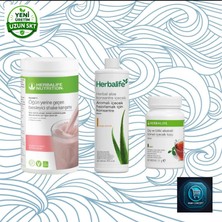 Herbalife Formül 1 Besleyici Shake Karışımı Ahududu ve Beyaz Çikolata Aromalı 500 G + Herbal Aloe Konsantre Içecek Mango 473ML + Çay ve Bitki Ekstreli Aromalı Içecek Tozu
