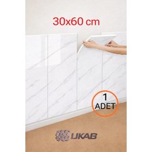 Ukab Dekor 1 Adet 60X30 cm Kendinden Yapışkanlı Dekoratif Seramik Mermer Görünüm Beyaz Duvar Paneli
