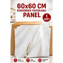 Ukab Dekor 60X60 cm Gri-Goldmermer Desenli Kendinden Yapışkanlı Seramik Köpük Pvc Duvar Paneli Banyo Wc Mutfak