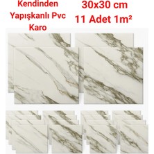Ukab Dekor 11 Adet (1 M²) 30X30 cm Pvc Karo Kendinden Yapışkanlı Seramik Mermer Görünüm Dekoratif Panel