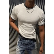 Oksit Santa Çizgili Scuba Yaka ve Kol Ribanalı Spor Şık Erkek T-Shirt