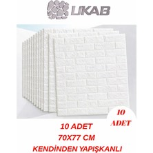 Ukab Dekor 70X77 cm Kendinden Yapışkanlı Dekoratif Doğal Beyaz Tuğla Görünüm Duvar Paneli 10 Adet