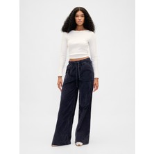 Gap Kadın Lacivert Mid Rise Corduroy Baggy Pantolon