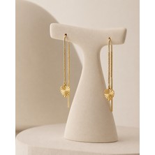 Sarezza Gold 14 Ayar Altın Işın Desenli Kalp Figürlü Zincir Küpe