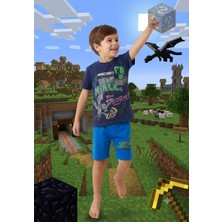 Minecraft Erkek Çocuk Minecraft Baskılı Şortlu Takım - Creeper Pamuklu Yazlık Tişört ve Şort Seti