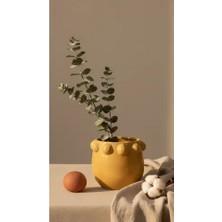 Vivense El Yapımı Sarı Noktalı Kabartmalı Terracotta Saksı