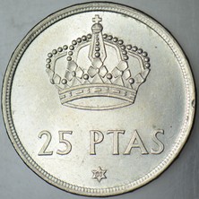 Banknoting Ispanya 25 Peseta 1975 (80) Kral Juan Carlos Dönemi. Çilaltı.