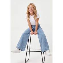 Joy Kids Kız Çocuk %100 Pamuk Lazerli Kedi Baskılı Kot Pantolon (9-11YAŞ)