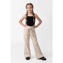 Joy Kids Kız Çocuk Bağlamalı Kumaş Pantolon (9-14YAŞ) (Siyah-Krem)