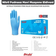 Beybi Strong-5 Nitril Mavi Renk Pudrasız Muayene Eldiveni 100*1