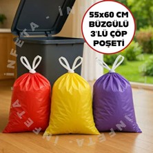 İnfeta 3'lü Büzgülü Çöp Torbası 55X60 Ortaboy Lavanta-Çilek-Limon Kokulu Çöp Poşeti 3X10=30 Adet Çöp Poşeti