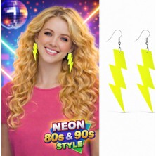 Uravas Store 80’ler 90&amp;#39;lar Retro Neon Sarı Şimşek Küpe 10 cm