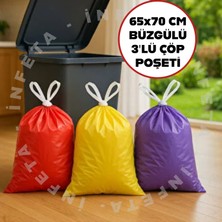 İnfeta 3'lü Büyükboy Büzgülü Çöp Torbası 65X70 Büyük Lavanta-Çilek-Limon Kokulu Çöp Poşeti 3X10=30 Adet Çöp Poşeti