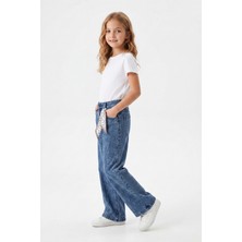 Joy Kids Kız Çocuk Lazer Kalp Baskılı Kot Pantolon (8-11YAŞ) (Mavi)