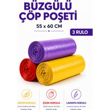 MSE HOLD Büzgülü Çöp Poşeti Çilek Limon Lavanta Kokulu 55×60 cm Orta Boy 3 Rulo